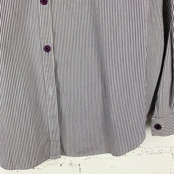 Lafayette 148 Purple Pinstriped Single Pocket Button Down Collared Blouse Small - Picture 6 of 10